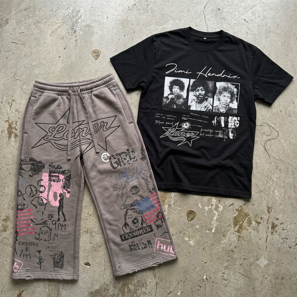 Loner graffiti baggy shorts set