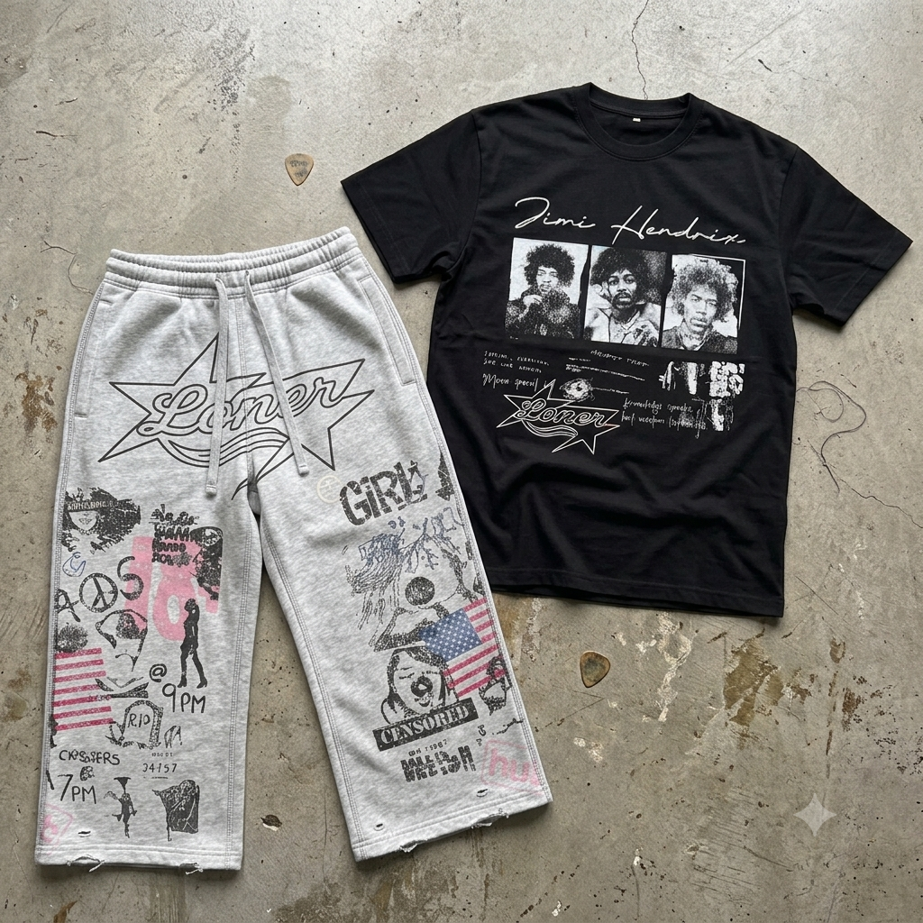 Loner graffiti baggy shorts set