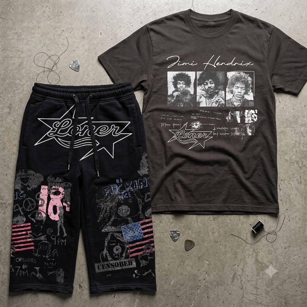Loner graffiti baggy shorts set
